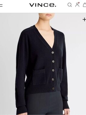 Vince Wool & Cashmere-Blend Pocket V-Neck Cardigan